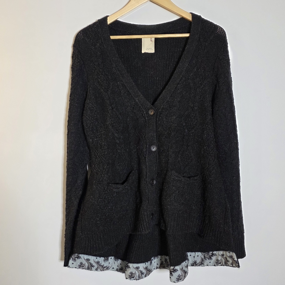 Far Away From Close Black Women's Sweater with Floral Hem Size Large